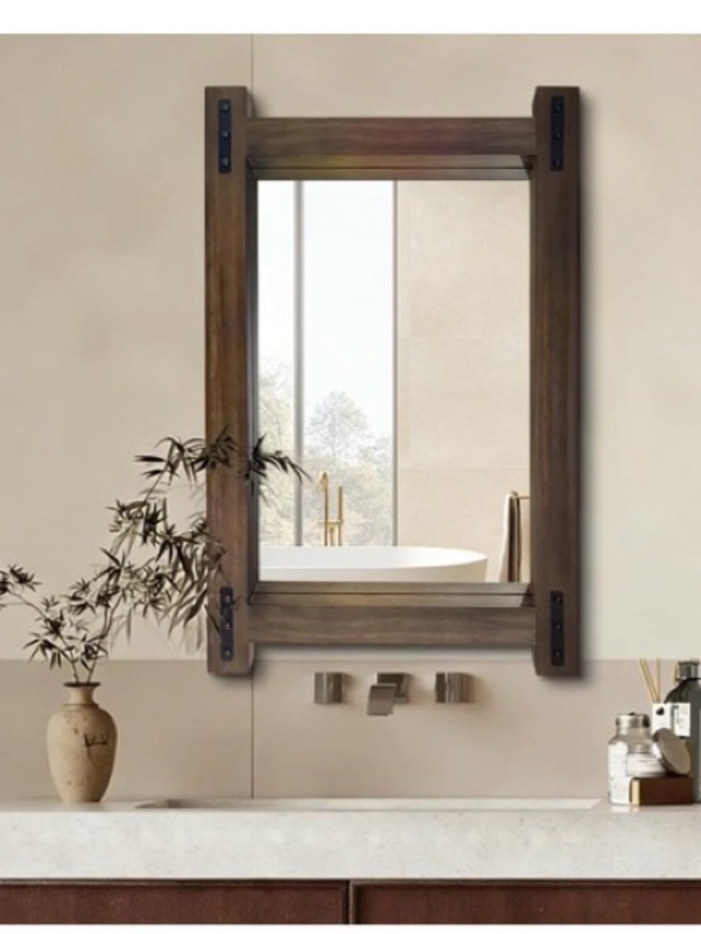 Scoffee Rustic Wood Framed Mirror